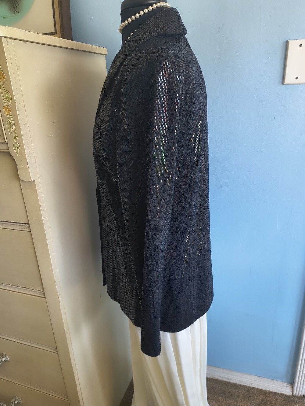 🌟 Vtg. NWOT St. John Couture Knit Black Sequin Blazer Jacket - Picture 3 of 12